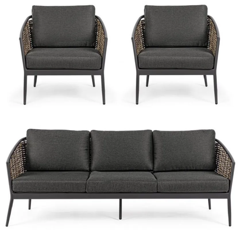 Sofort Bestellen Casa Padrino luxury garden furniture set anthracite / brown - 1 Luxury Garden Sofa & 2 Luxury Garden Armchairs - Garden furniture - Patio furniture - Pool furniture - Luxury furniture