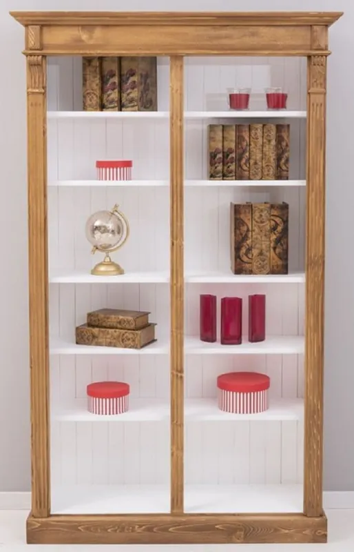 Jetzt Bestellen Casa Padrino country style bookcase brown / white 120 x 39 x H. 197 cm - Solid Wood Cabinet - Shelf Cabinet - Living Room Cabinet - Office Cabinet - Country Style Furniture