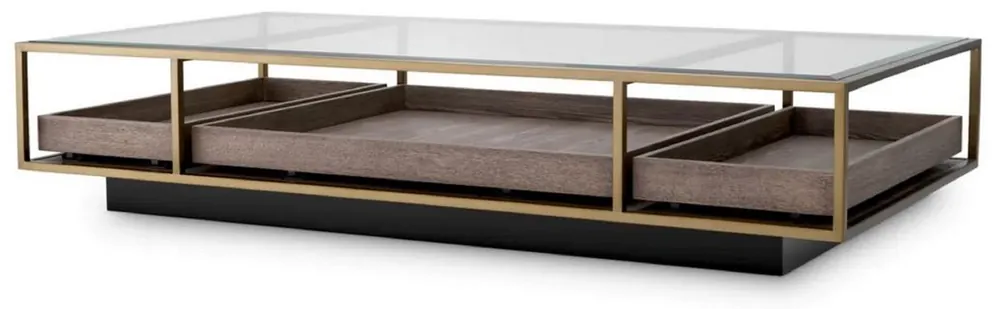 Top-Preis Casa Padrino luxury coffee table brass / gray / black 180 x 90 x H. 37 cm - Rectangular living room table with glass top - Hotel table - Living room furniture - Hotel furniture - Luxury furniture
