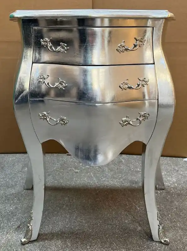 Schnäppchen Casa Padrino baroque bedside table silver - Handmade baroque style chest of drawers with 3 drawers - Baroque furniture - Bedroom furniture in baroque style