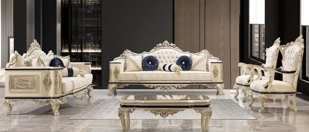 Direktkauf Casa Padrino luxury baroque living room set white / cream / black / antique gold - 2 Baroque Sofas & 2 Baroque Armchairs & 1 Baroque Coffee Table - Luxury furniture in baroque style