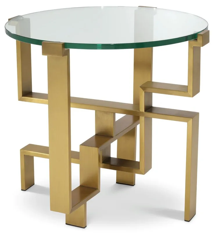 Neue Ware Casa Padrino luxury side table brass Ø 60 x H. 54.5 cm - Round stainless steel table with glass top - Living room furniture - Hotel furniture - Luxury furniture - Luxury furnishings