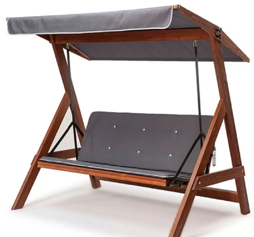 Casa Padrino luxury Hollywood Swing gray / brown - Solid wood garden swing with sun roof - Garden furniture - Patio furniture - Outdoor furniture - Luxury furniture Kracherpreis