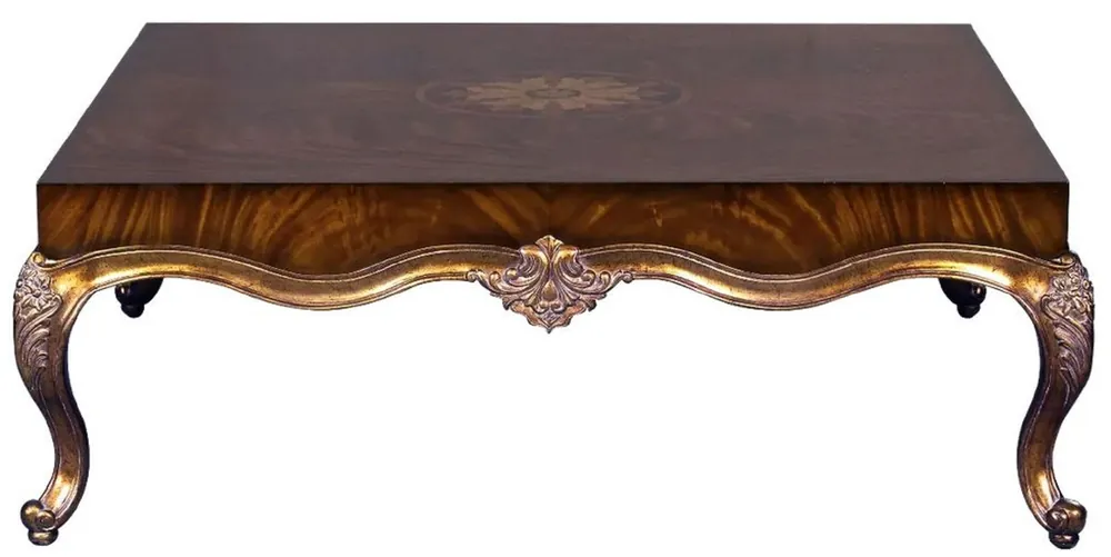 Super-Preis Casa Padrino luxury baroque coffee table brown marquetry / antique gold 130 x 130 x H. 46 cm - Magnificent living room table in baroque style - Baroque furniture - Luxury furniture in baroque style