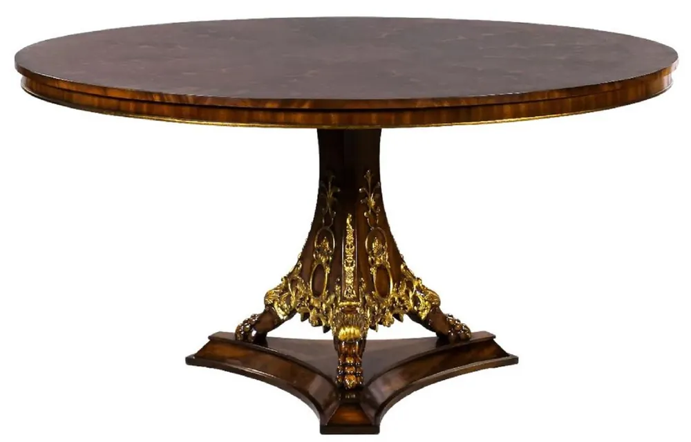 Casa Padrino luxury baroque dining table dark brown marquetry / gold Ø 150 cm - Round baroque style solid wood kitchen table - Luxury dining room furniture in baroque style - Baroque furniture Expressversand