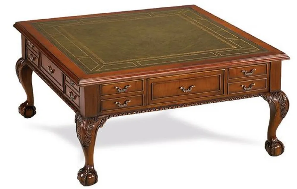 Finale Aktion Casa Padrino luxury baroque coffee table dark brown / green 100 x 100 x H. 49 cm - Baroque style living room table with 20 drawers - Luxury living room furniture baroque style - Baroque furniture