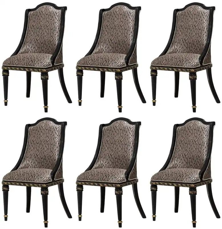 Casa Padrino luxury baroque dining chair set of 6 silver pattern / black / gold - Magnificent baroque style kitchen chairs - Baroque dining room furniture - Luxury furniture baroque style Neue Ware