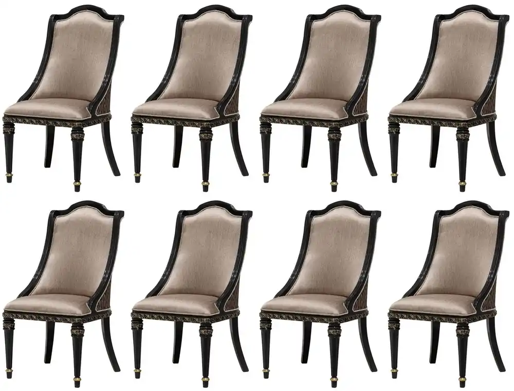 Direkt Vom Hersteller Casa Padrino luxury baroque dining chair set of 8 silver / black / gold - Magnificent baroque style kitchen chairs - Baroque dining room furniture - Luxury furniture baroque style