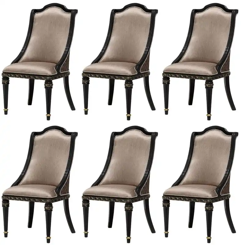 Casa Padrino luxury baroque dining chair set of 6 silver / black / gold - Magnificent baroque style kitchen chairs - Baroque dining room furniture - Luxury furniture baroque style Ausverkauf