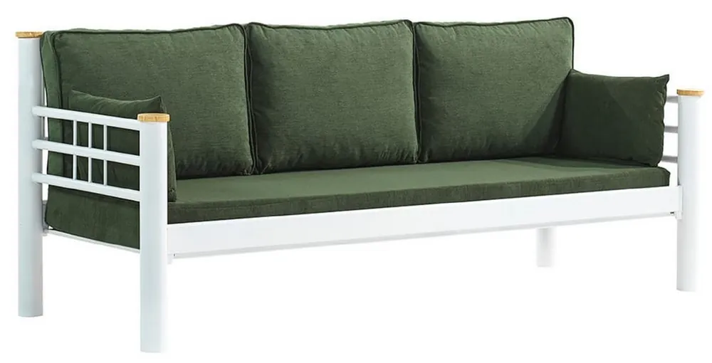 Direktkauf Casa Padrino Art Nouveau garden sofa green / white / natural 200 x 70 x H. 85 cm - Metal garden sofa with cushions - Patio sofa - Garden furniture - Patio furniture - Art Nouveau furniture