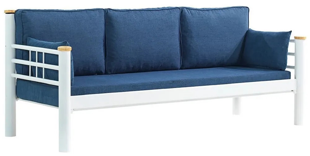 Jetzt Bestellen Casa Padrino Art Nouveau garden sofa blue / white / natural 200 x 70 x H. 85 cm - Metal garden sofa with cushions - Patio sofa - Garden furniture - Patio furniture - Art Nouveau furniture