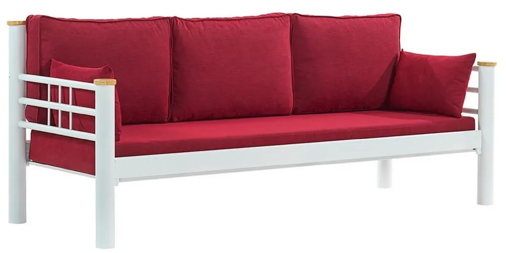Garantierte Lieferung Casa Padrino Art Nouveau garden sofa bordeaux red / white / natural 200 x 70 x H. 85 cm - Metal garden sofa with cushions - Patio sofa - Garden furniture - Patio furniture - Art Nouveau furniture