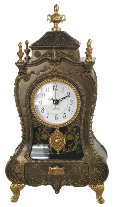 Bestseller Casa Padrino baroque table clock bronze / antique gold 17 x 9 x H. 32 cm - Baroque style desk clock with melody - Baroque desk decoration - Baroque decorative accessories