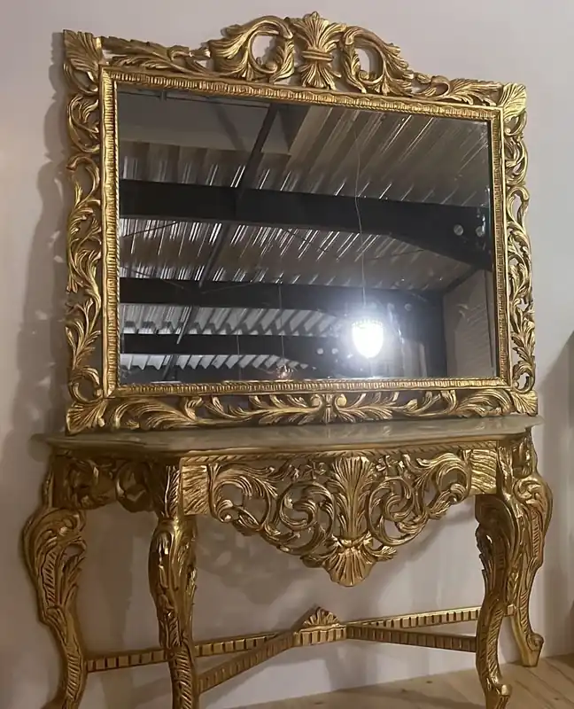 Casa Padrino baroque console with marble top and mirror gold / cream gray - Magnificent mirror console in baroque style - Wardrobe furniture baroque style - Baroque furniture Top-Preis