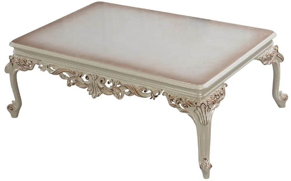 Nur Heute Casa Padrino luxury baroque coffee table cream white / copper - Rectangular baroque style living room table - Baroque style living room furniture - Luxury furniture in baroque style
