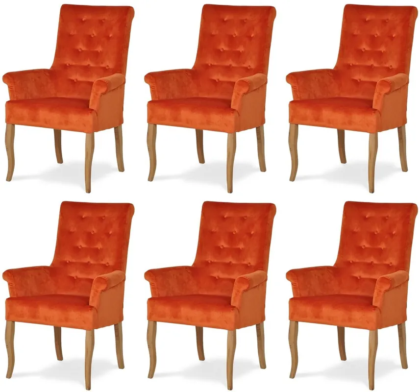 Günstig Casa Padrino Chesterfield Neo Baroque dining room chair set of 6 orange / natural - Kitchen chairs with armrests - Dining room furniture - Chesterfield furniture - Neo baroque furniture