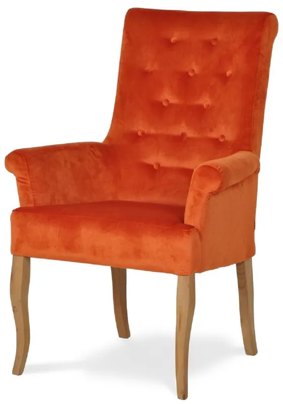 Casa Padrino Chesterfield Neo Baroque Dining Chair Orange / Natural - Kitchen Chair with Armrests - Dining Room Furniture - Chesterfield Furniture - Neo Baroque Furniture Letzte Chance