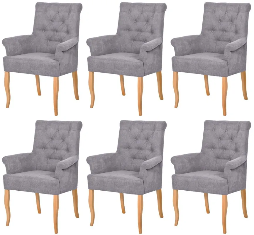 Online Kaufen Casa Padrino Chesterfield Neo Baroque dining room chair set of 6 gray / natural - Kitchen chairs with armrests - Dining room furniture - Chesterfield furniture - Neo baroque furniture