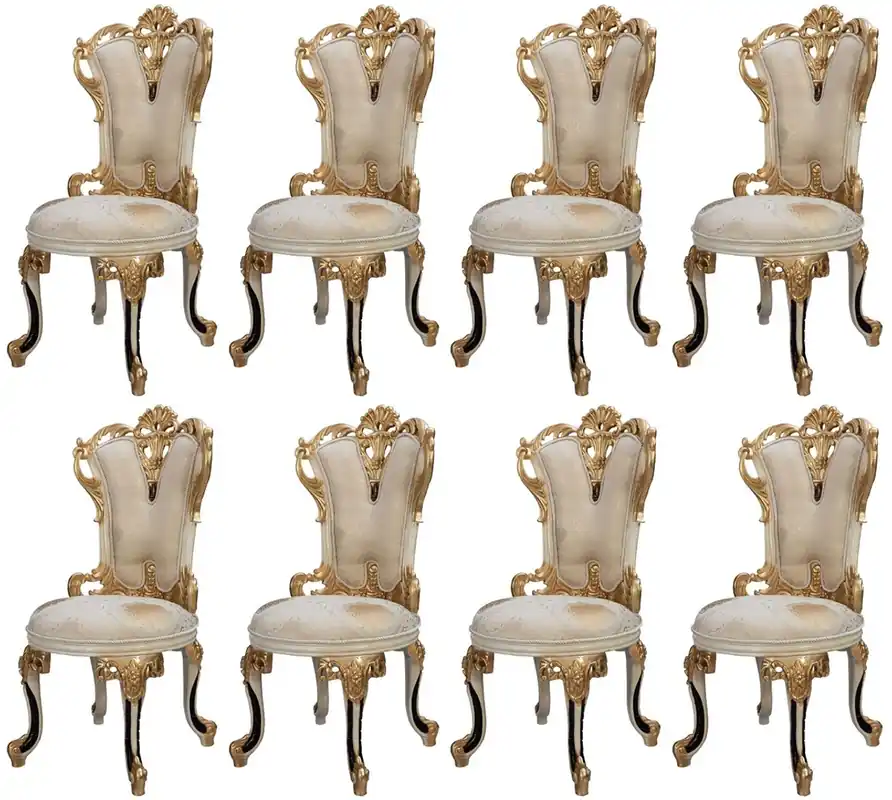 Sofort Bestellen Casa Padrino luxury baroque dining chair set of 8 white / cream / beige / black / gold - Baroque style kitchen chairs with pattern - Baroque dining room furniture - Luxury furniture baroque style