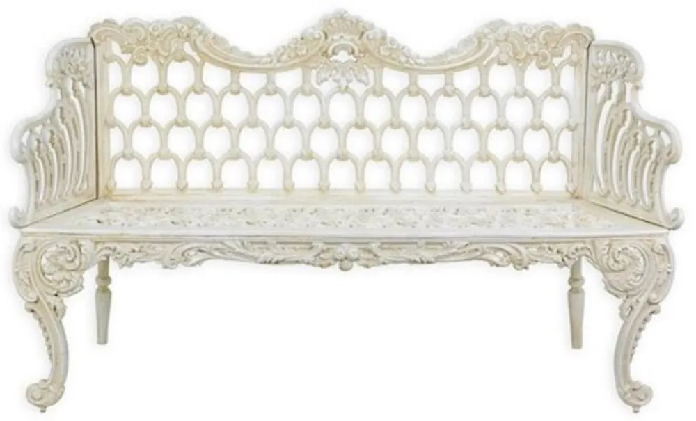 Casa Padrino baroque garden bench cream white 159 x H. 93 cm - Magnificent cast iron garden bench - Cast iron garden furniture - Baroque garden furniture - Garden furniture in baroque style Must-Have