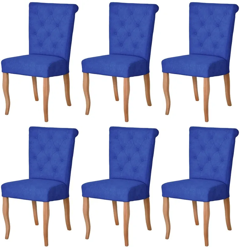 Versand Am Gleichen Tag Casa Padrino Chesterfield Neo Baroque dining room chair set of 6 blue / natural - Kitchen chairs set - Chesterfield dining room furniture - Neo baroque dining room furniture