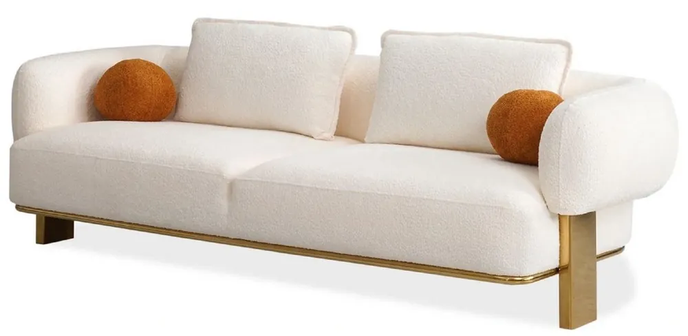 Casa Padrino luxury sofa white / brass 250 x 100 x H. 75 cm - Living room sofa - Hotel sofa - Living room furniture - Hotel furniture - Luxury furniture - Luxury furnishings Aktuell