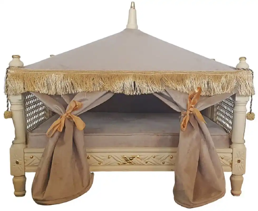 Nur Für Kurze Zeit Casa Padrino baroque dog bed gray / cream / gold - Handmade antique style dog bed - Magnificent dog furniture in baroque style - Antique style pet furniture - Baroque pet furniture