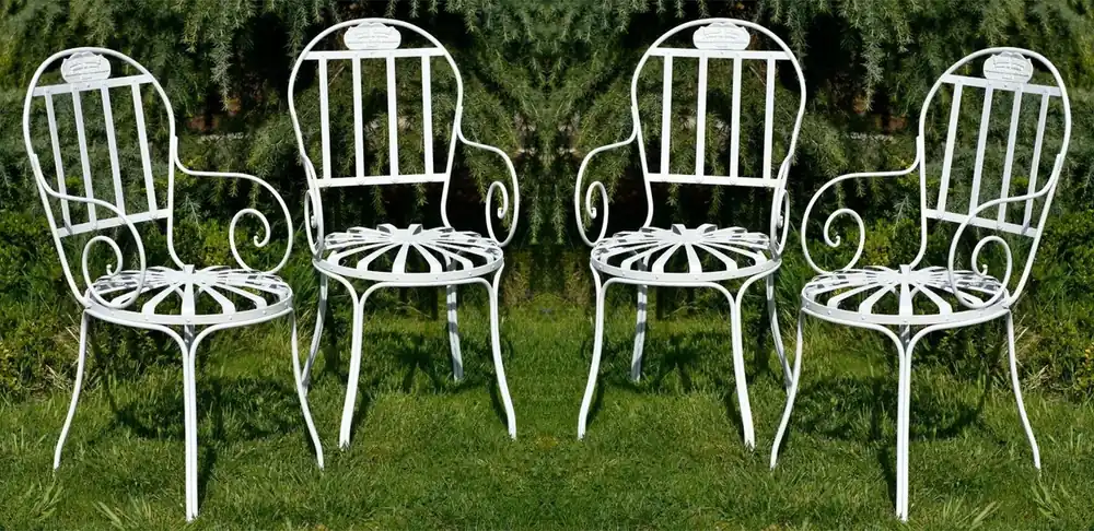 Casa Padrino Art Nouveau garden chair set of 4 white 47 x 47 x H. 94 cm - Handmade wrought iron chairs with armrests - Nostalgic wrought iron garden & patio furniture Sonderangebot