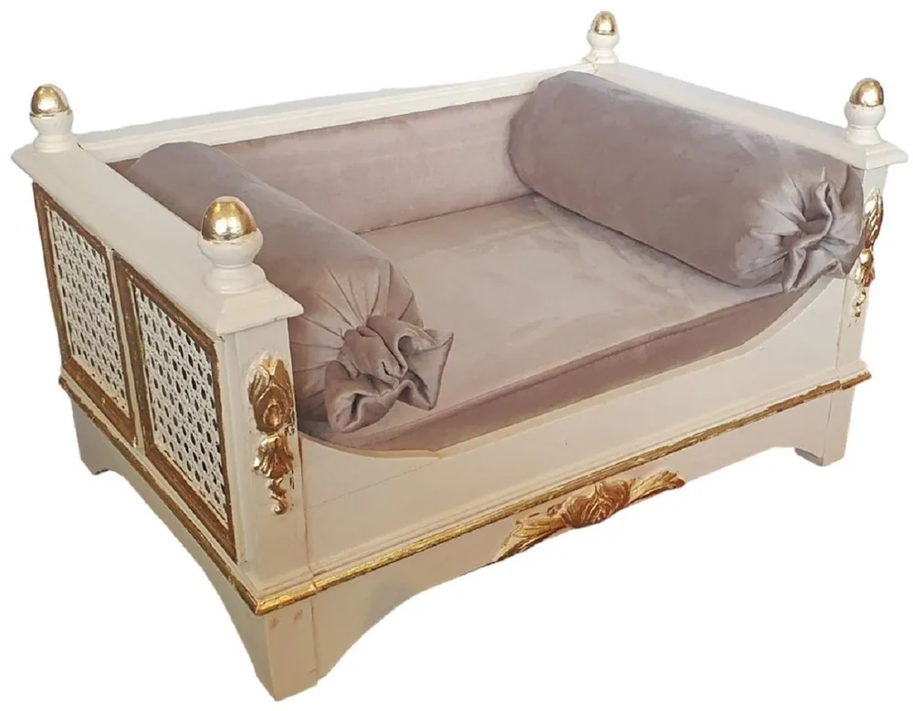 Casa Padrino baroque dog bed gray / cream / gold - Magnificent antique style dog bed - Handmade dog furniture in the baroque style - Antique style pet furniture - Baroque pet furniture Finale Aktion