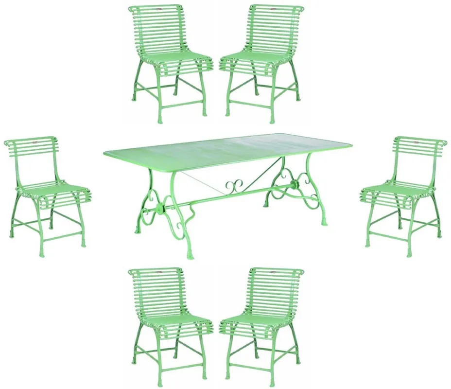 Casa Padrino Art Nouveau wrought iron garden furniture set green - 1 Garden Table & 6 Garden Chairs - Nostalgic wrought iron garden furniture - Baroque & Art Nouveau garden furniture Ausverkauf