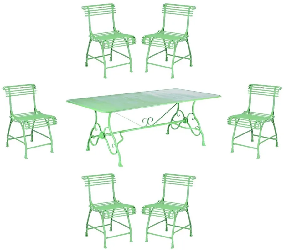 Direkt Vom Hersteller Casa Padrino Art Nouveau furniture set green - 1 Wrought Iron Garden Table & 6 Wrought Iron Garden Chairs - Nostalgic wrought iron garden furniture - Baroque & Art Nouveau garden furniture