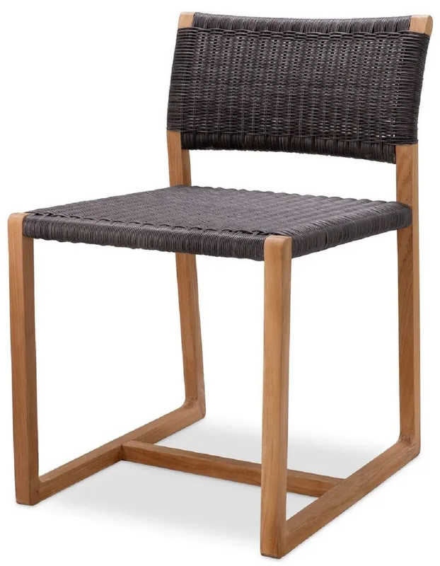 Casa Padrino Luxury Teak Dining Chair Natural / Black 48 x 58 x H. 78.5 cm - Garden Chair - Patio Chair - Garden Furniture - Dining Room Furniture - Luxury Teak Furniture Solange Der Vorrat Reicht