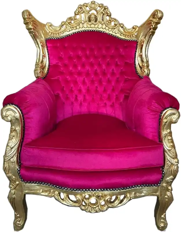 Markenprodukt Casa Padrino baroque armchair pink / gold - Handmade solid wood living room armchair - Antique style living room armchair - Living room furniture in baroque style - Baroque furniture