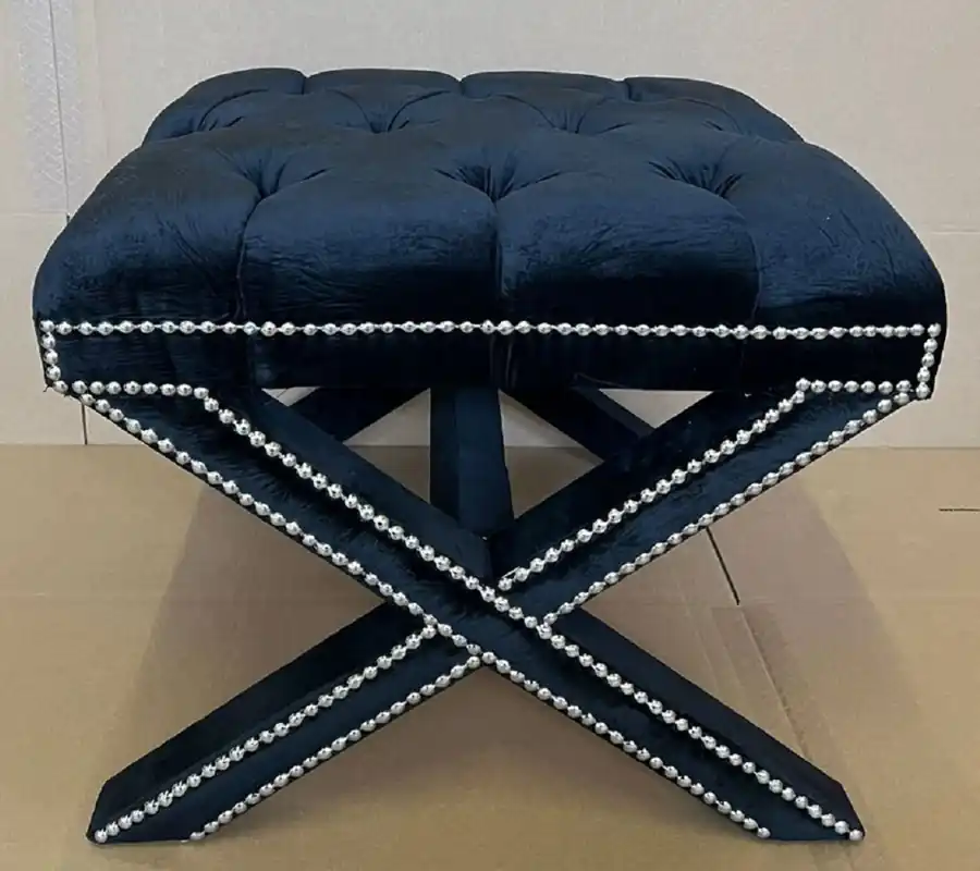 Casa Padrino luxury Neo Classic stool black / silver 56 x 54 x H. 46 cm - Living room stool - Vintage style cross stool - Living room furniture - Luxury furniture Aktuell