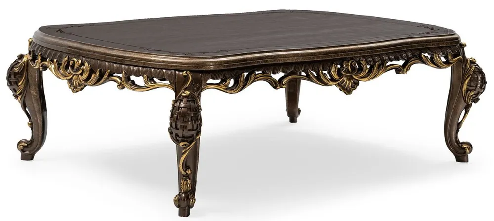 Casa Padrino luxury baroque coffee table gray / brown / gold - Handmade solid wood living room table in baroque style - Living room furniture in baroque style - Baroque furniture Knallerangebot