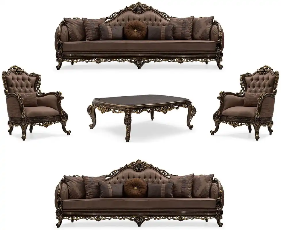 Casa Padrino luxury baroque living room set gray / brown / gold - 2 Baroque Sofas & 2 Baroque Armchairs & 1 Baroque Coffee Table - Luxury furniture in baroque style - Noble & Magnificent Nur Heute