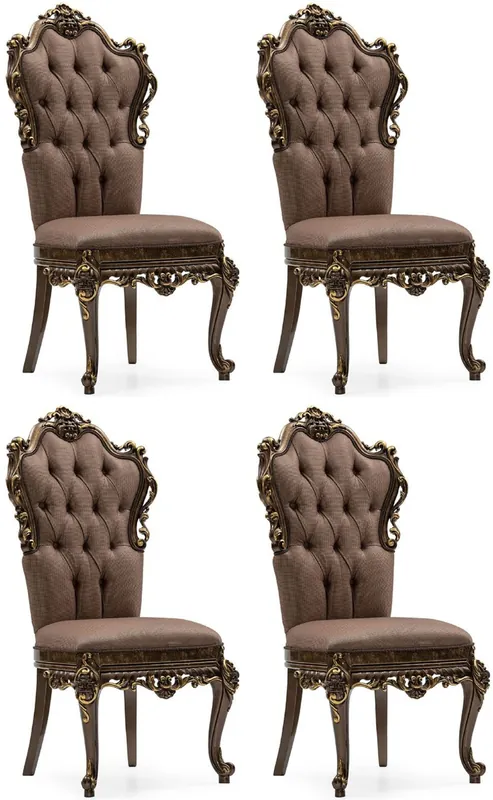 Casa Padrino luxury baroque dining chair set of 4 gray / brown / gold - Magnificent baroque style kitchen chairs - Baroque dining room furniture - Luxury furniture baroque style Zertifiziert