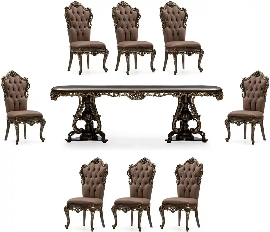 Casa Padrino luxury baroque dining room set gray / brown / gold - 1 Baroque Dining Table & 8 Baroque Dining Chairs - Luxury dining room furniture in baroque style - Baroque furniture Bestpreis