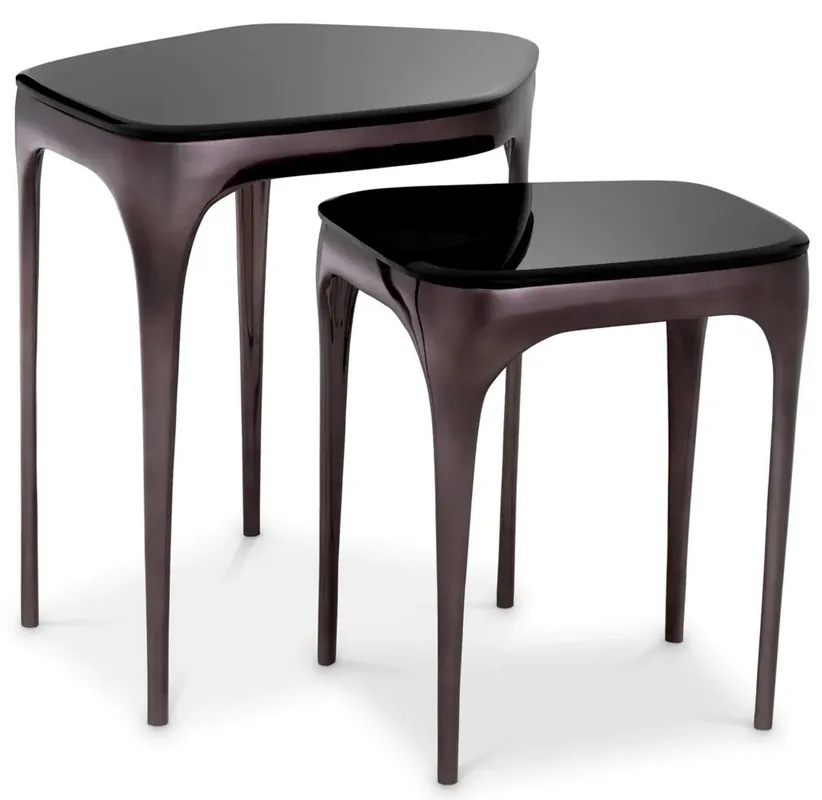 Casa Padrino luxury side table set silver black / black - 2 Aluminum tables with glass tops - Hotel furniture - Living room furniture - Luxury furniture - Luxury furnishings Echt