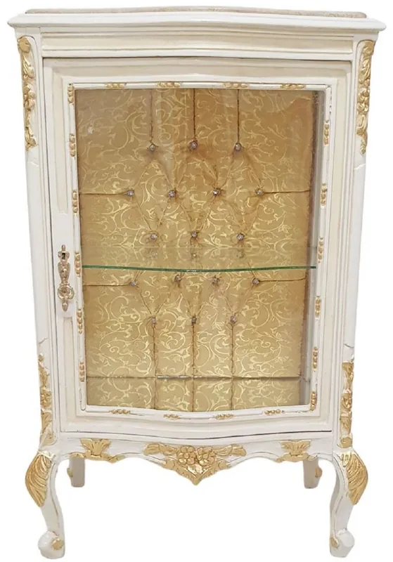 Highlight Casa Padrino baroque display cabinet white / cream / gold - Handmade solid wood showcase with rhinestones and marble top - Living room furniture in baroque style - Baroque furniture