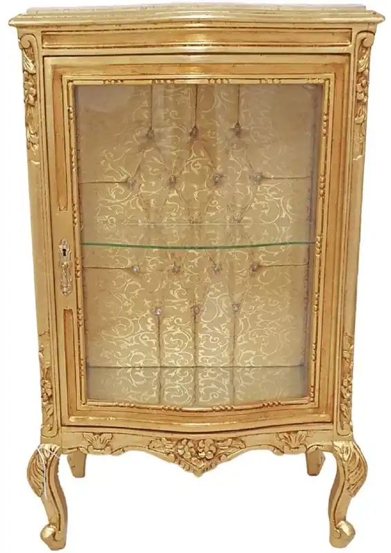 Casa Padrino baroque display cabinet gold / cream - Handmade solid wood showcase with rhinestones and marble top - Living room furniture in baroque style - Baroque furniture Preis Gesenkt