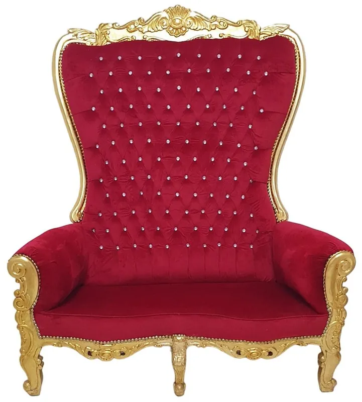 Casa Padrino baroque high back 2 seater sofa bordeaux red / gold - Magnificent baroque style sofa with rhinestones - Baroque style living room furniture - Baroque furniture Nur Für Kurze Zeit
