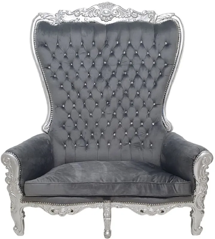 Casa Padrino baroque high back 2 seater sofa gray / silver - Magnificent baroque style sofa with rhinestones - Baroque style living room furniture - Baroque furniture Neu Im Sortiment