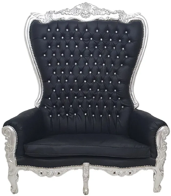 Casa Padrino baroque high back 2 seater sofa black / silver - Magnificent baroque style sofa with rhinestones - Baroque style living room furniture - Baroque furniture Sofort Bestellen