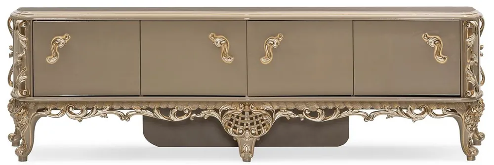 Casa Padrino luxury baroque TV cabinet gray / gold - Magnificent solid wood sideboard with 4 doors - Living room furniture in baroque style - Baroque furniture - Noble & Magnificent Must-Have