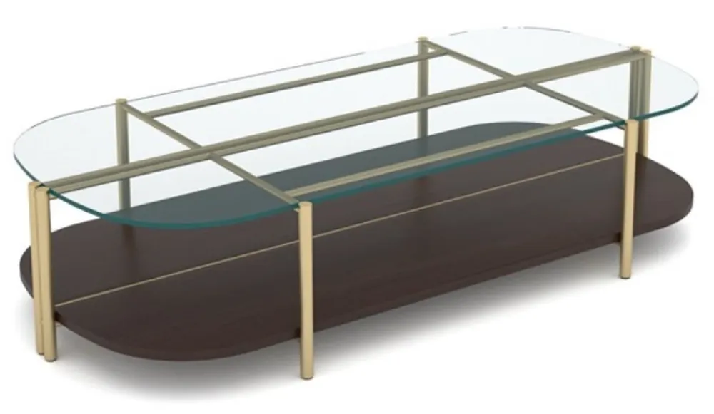 Aktuell Casa Padrino luxury coffee table dark brown / brass 155 x 75 x H. 35 cm - Living room table with glass top - Living room furniture - Hotel furniture - Luxury furniture - Luxury furnishings