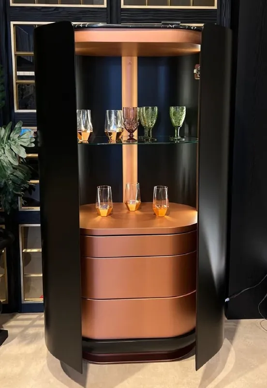 Angebot Casa Padrino luxury bar cabinet black / copper 80 x 50 x H. 165 cm - Illuminated solid wood wine cabinet with 2 doors - Living Room Furniture - Bar Furniture - Hotel Furniture
