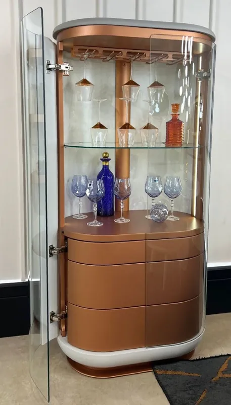Casa Padrino luxury bar cabinet white / gray / copper 80 x 50 x H. 165 cm - Illuminated solid wood wine cabinet with 2 doors - Living Room Furniture - Bar Furniture - Hotel Furniture Saisonangebot