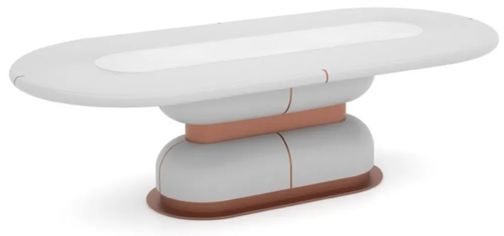 Casa Padrino luxury dining table white / copper 260 x 120 x H. 75 cm - Oval solid wood kitchen table - Solid wood furniture - Dining room furniture - Luxury furniture - Luxury furnishings Solange Der Vorrat Reicht