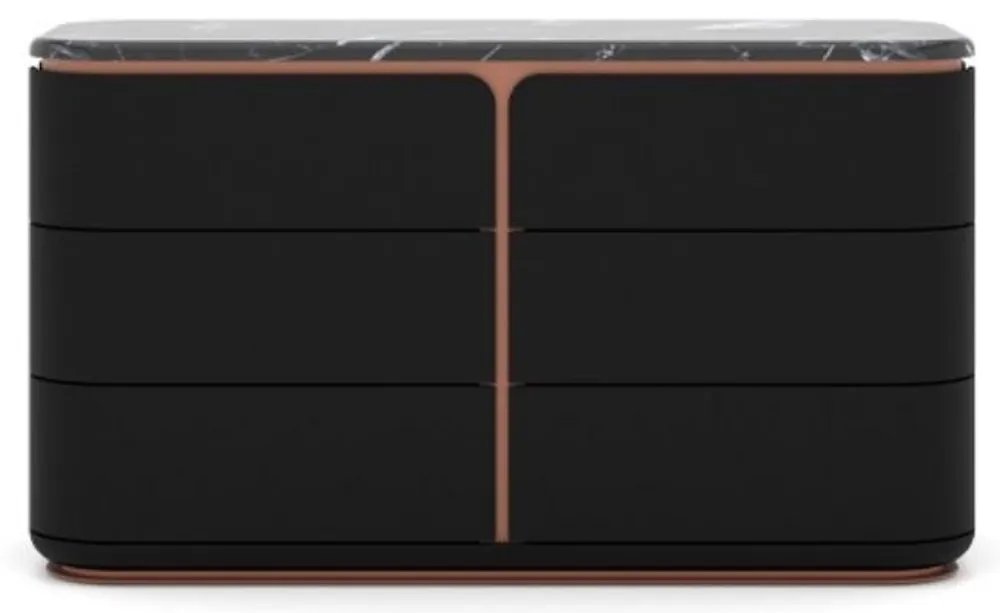 Casa Padrino luxury solid wood dresser with 6 drawers black / copper 150 x 50 x H. 90 cm - Bedroom chest of drawers - Bedroom furniture - Luxury furniture - Luxury furnishings Abverkauf